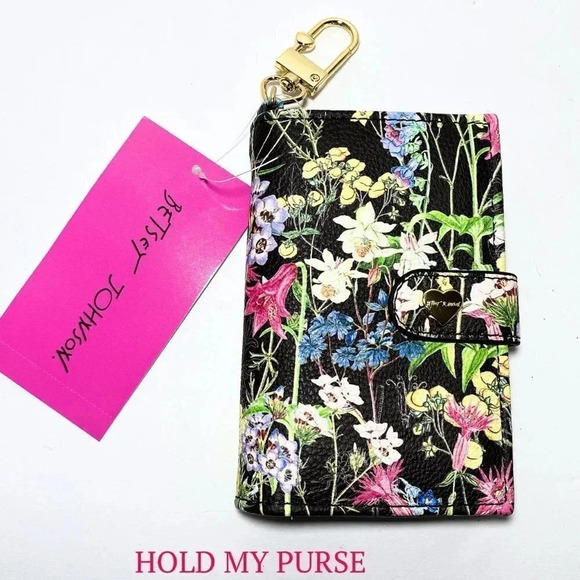 Betsey Johnson Dark Floral Card Case Wallet Bag Charm NWT - Picture 4 of 8